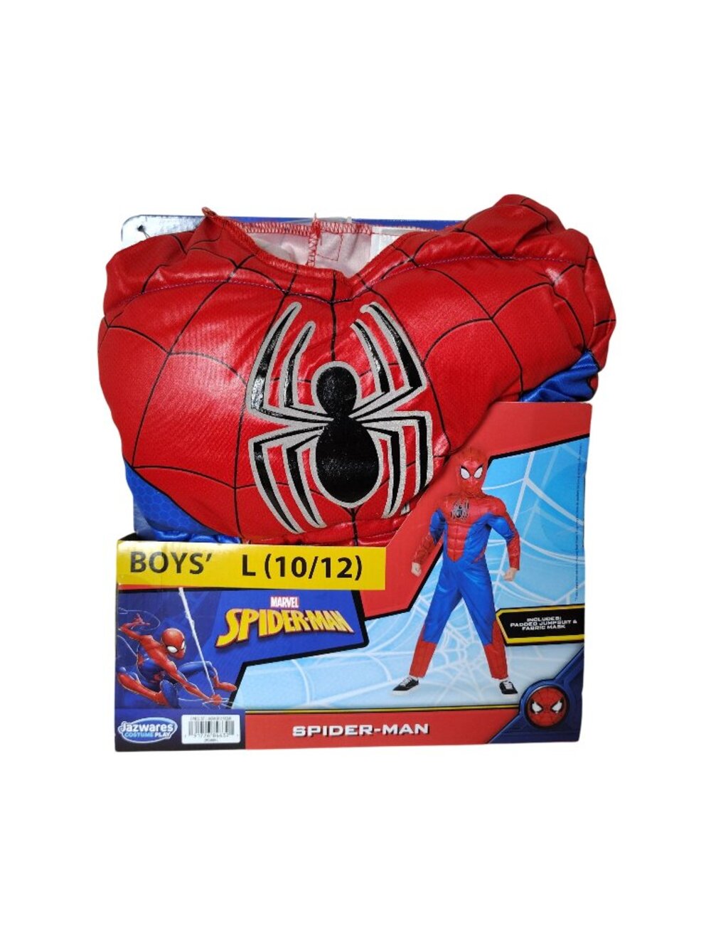 Marvel Spider-Man Boys Costume Size L Padded Jumpsuit Mask Jazwares Cosplay